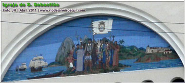 Pintura aleg&oacute;rica sobre o Marco de Funda&ccedil;&atilde;o da Cidade do Rio de Janeiro
